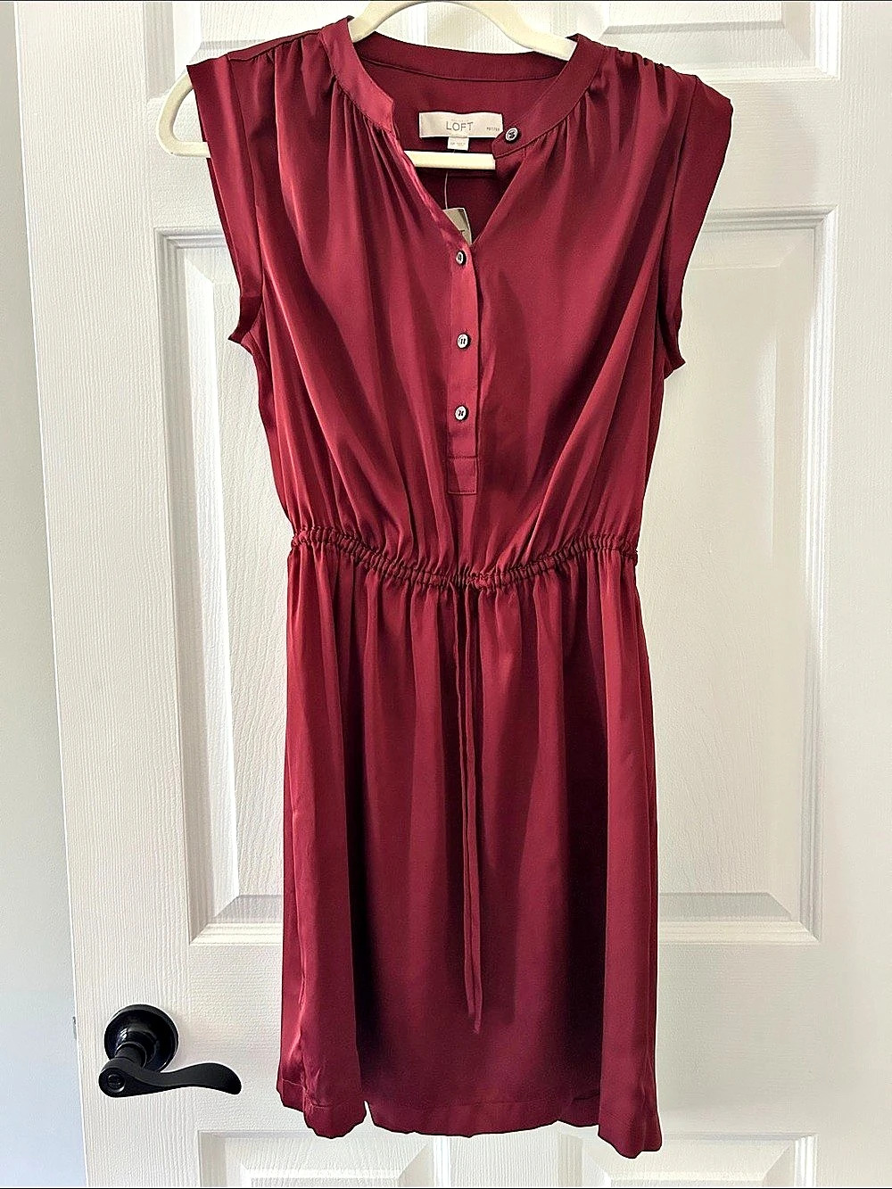 LOFT Silky Mini Shirt Dress Burgundy Small Petite NWT